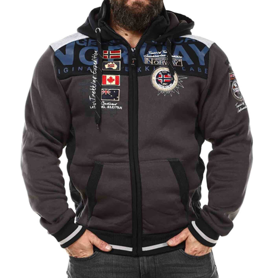 

Geo Norwa Kapuzen-Sweatshirtjacke Frühling Herbst Lässige Sporttasche Sattelbraune Strickjacke