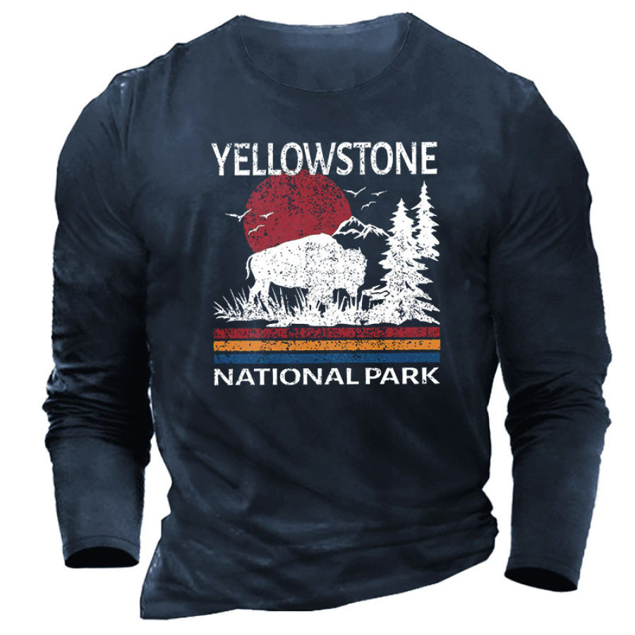 

Men's Vintage Yellowstone National Park Printed Round Neck Long Sleeve T-shirt