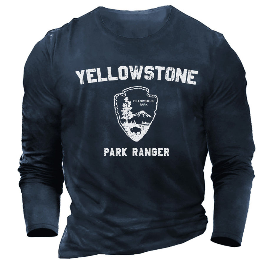 

Herren Vintage Yellowstone Park Ranger Bedrucktes Langarm-T-Shirt Mit Rundhalsausschnitt