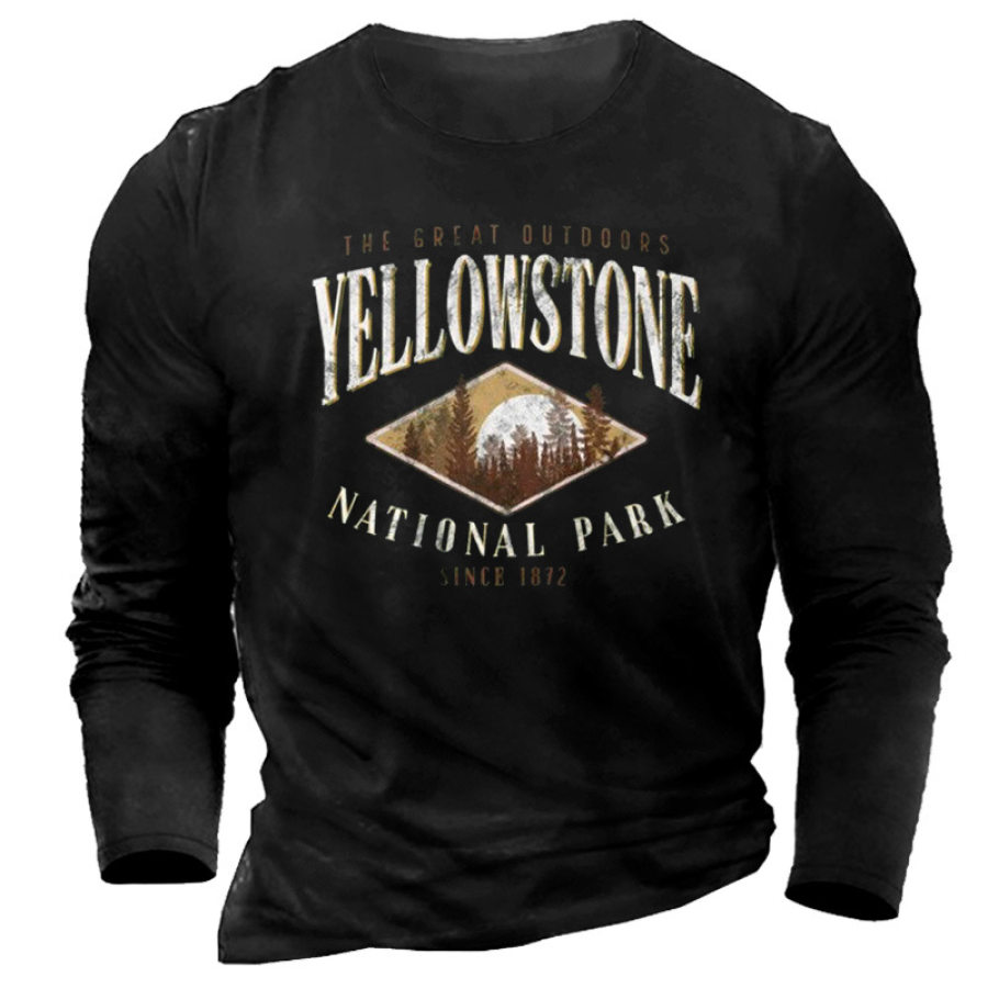 

Men's Vintage Yellowstone National Park Printed Round Neck Long Sleeve T-shirt