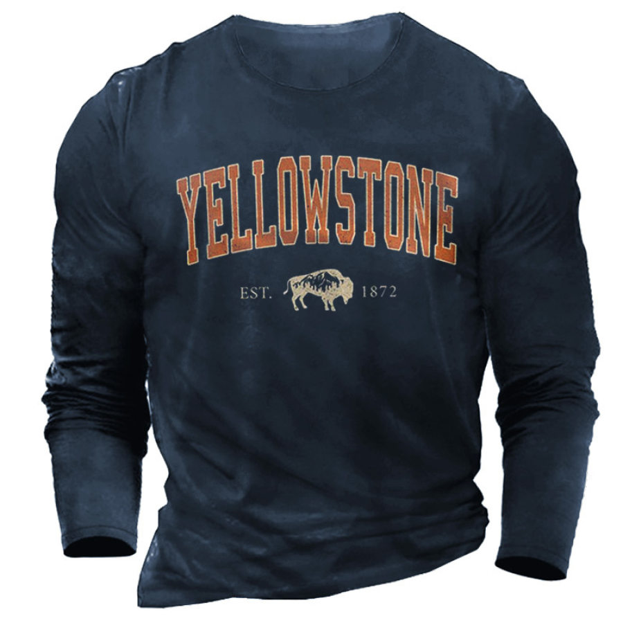 

Camiseta De Manga Larga Con Cuello Redondo Y Estampado Retro De Yellowstone Para Hombre