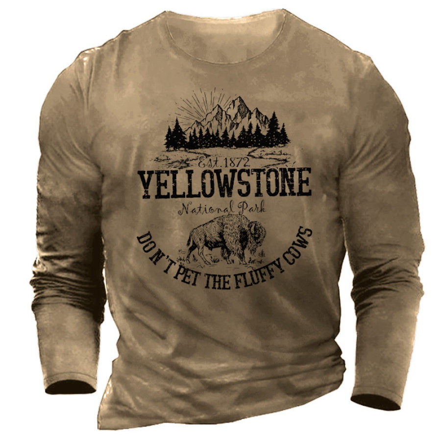 

Men's Vintage Yellowstone National Park Printed Round Neck Long Sleeve T-shirt