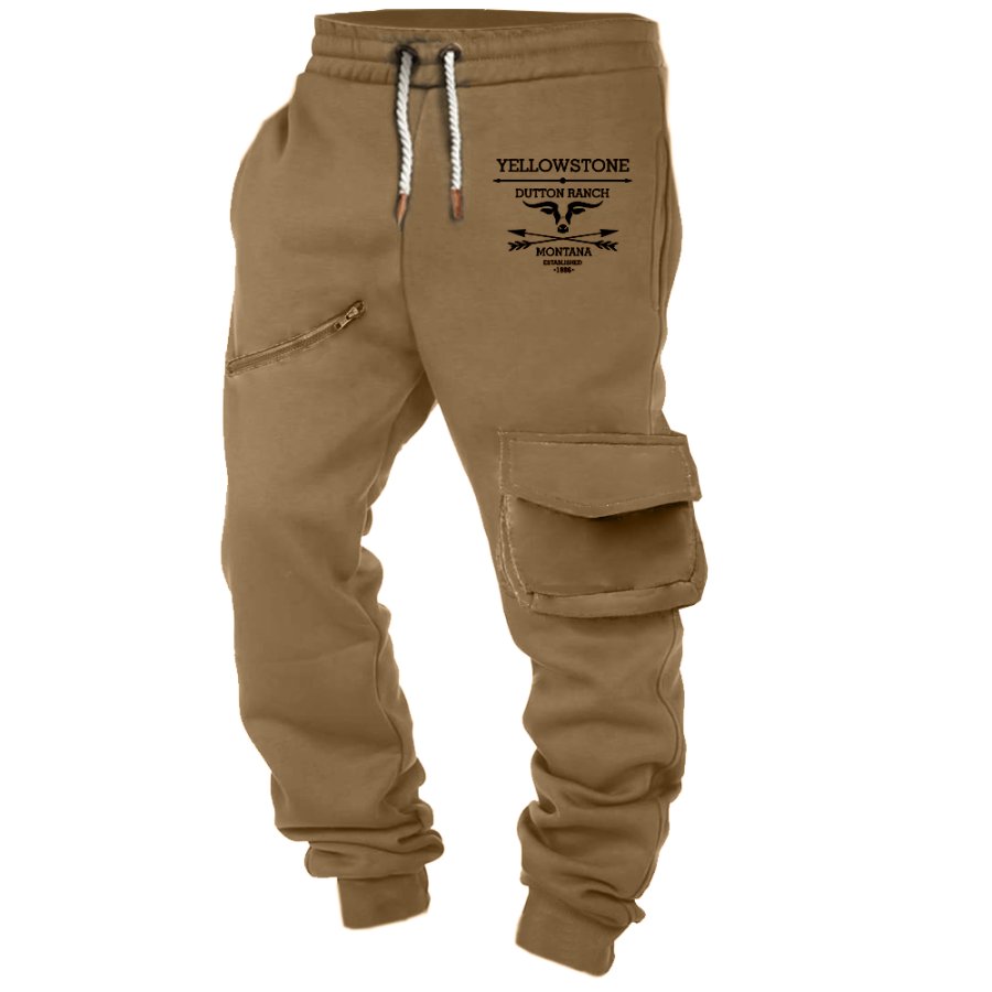 

Sudadera Casual Con Bolsillo Con Cremallera Y Estampado Retro De Yellowstone Para Hombre