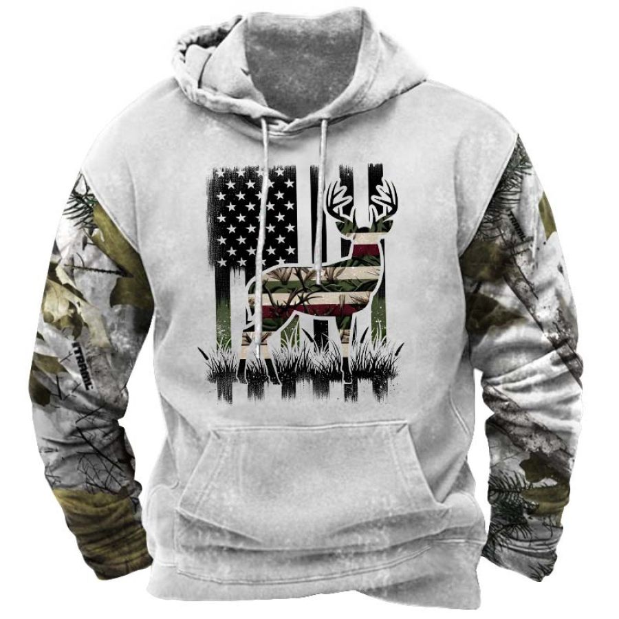 

Sudadera Con Capucha Para Hombre Estilo Vintage Camuflaje Ciervos Caza Bandera Americana Bolsillo Con Estampado Manga Larga Tops Diarios