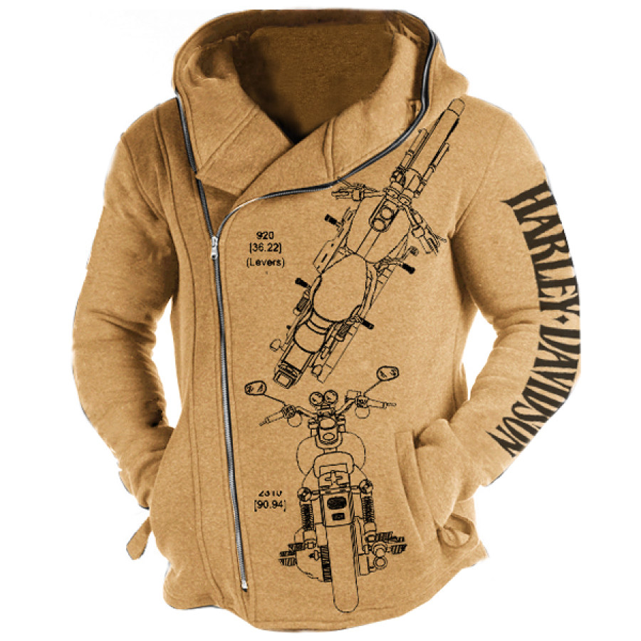 

Cardigan à Capuche Avec Fermeture éclair Pour Homme Imprimé Moto Rétro Design Original Châle Décontracté Sweat-shirt De Sport En Plein Air