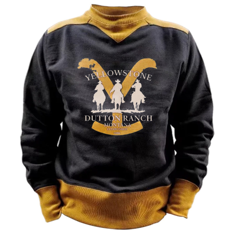 

Lässiges Herren-Sweatshirt Mit Vintage-Western-Yellowstone-Print Und Farbblock