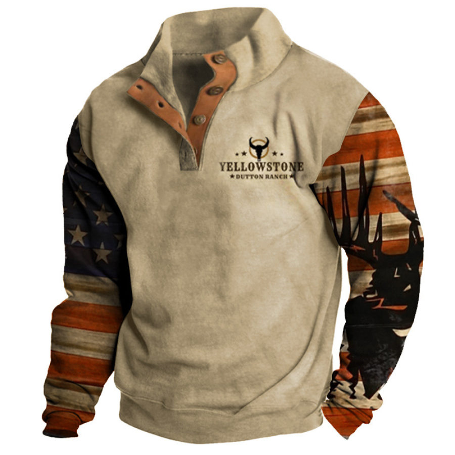 

Sudadera Con Cuello Alto Y Bloques De Color Con Estampado Western Yellowstone Para Hombre