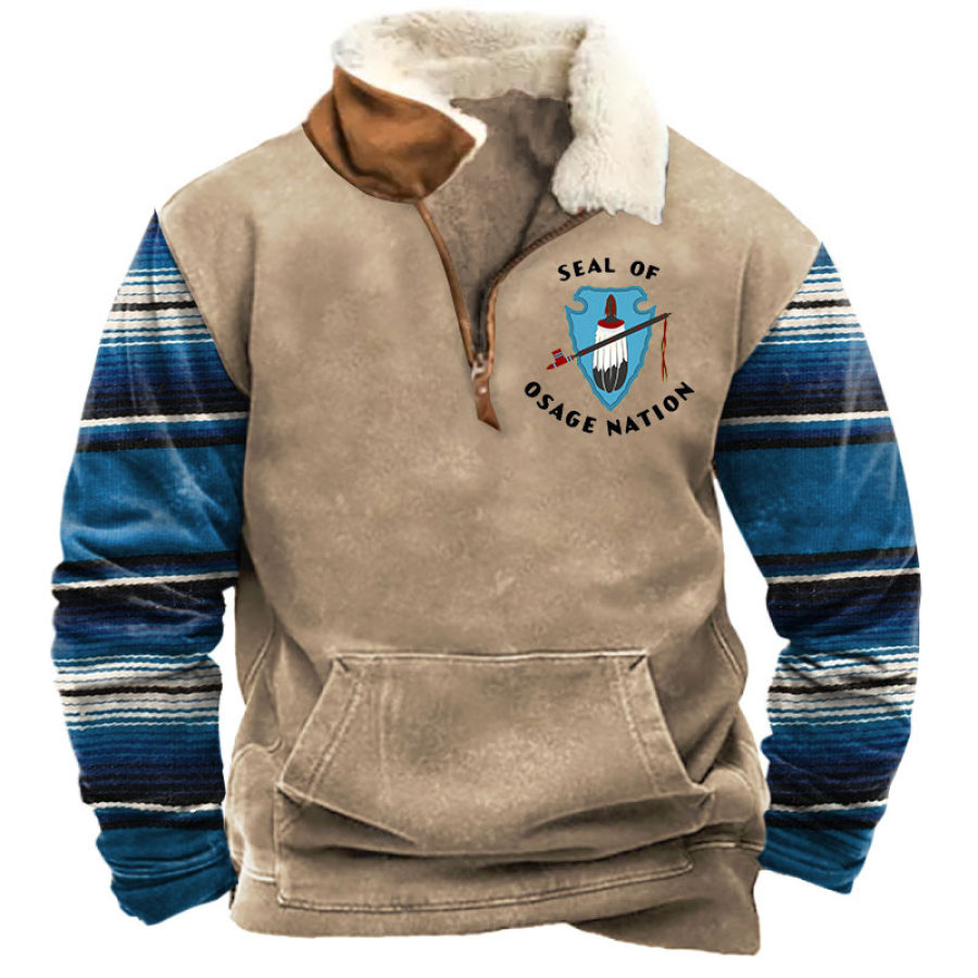 

Sudadera Con Estampado De Rayas Occidentales De Osage Nation Para Hombre Cuello De Felpa Con Cremallera De Un Cuarto Tops Diarios Vintage