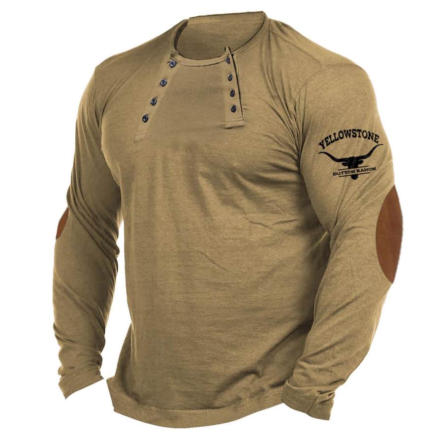 

Herren T-Shirt Yellowstone Langarm Henley Vintage Farbblock Outdoor Alltag Tops