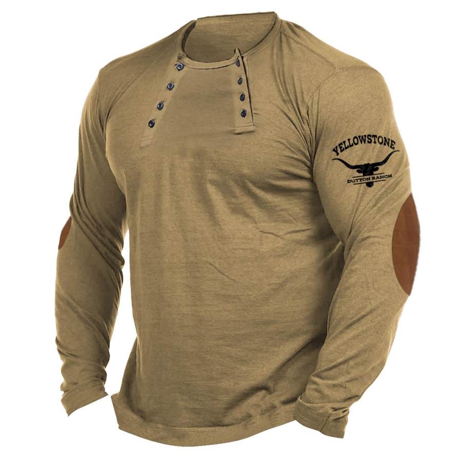 

Camiseta Para Hombre Yellowstone Manga Larga Henley Vintage Color Block Tops Diarios Al Aire Libre