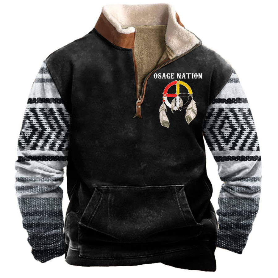 

Sudadera Con Estampado De Rayas Occidentales Indias De Osage Nation Para Hombre Con Cremallera De Un Cuarto Y Cuello De Felpa Vintage Para Uso Diario