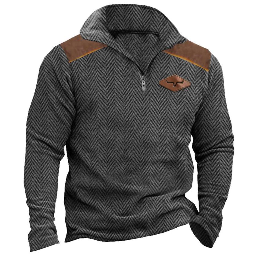 

Men's Sweatshirt Vintage Herringbone Cowboy Aztec Quarter-Zip Color Block Stand Collar Daily Tops