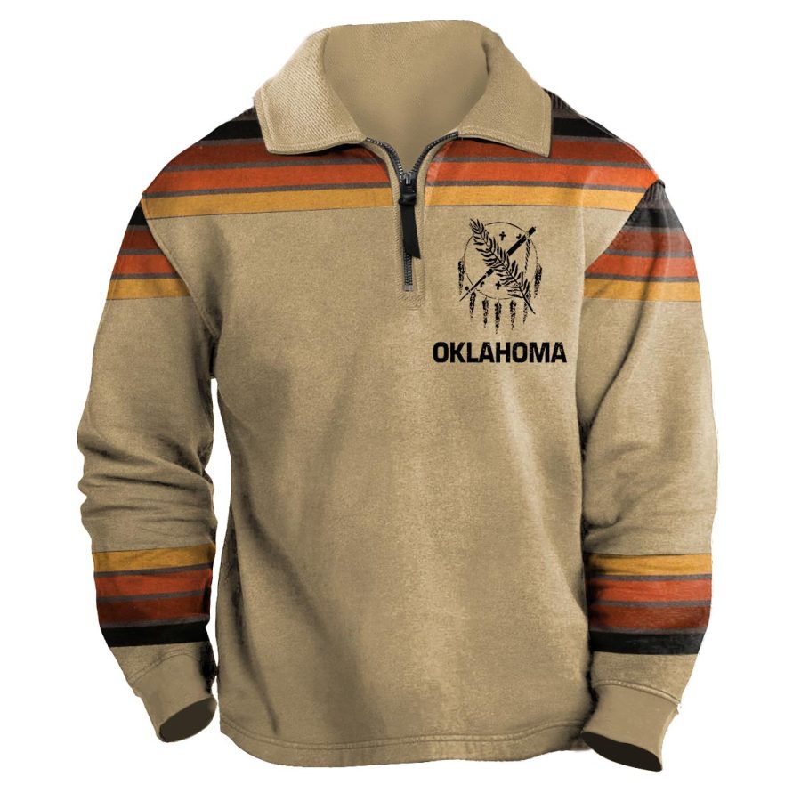 

Sudadera Para Hombre Vintage Osage Oklahoma Western Stripe Quarter-Zip Solapa Tops Diarios