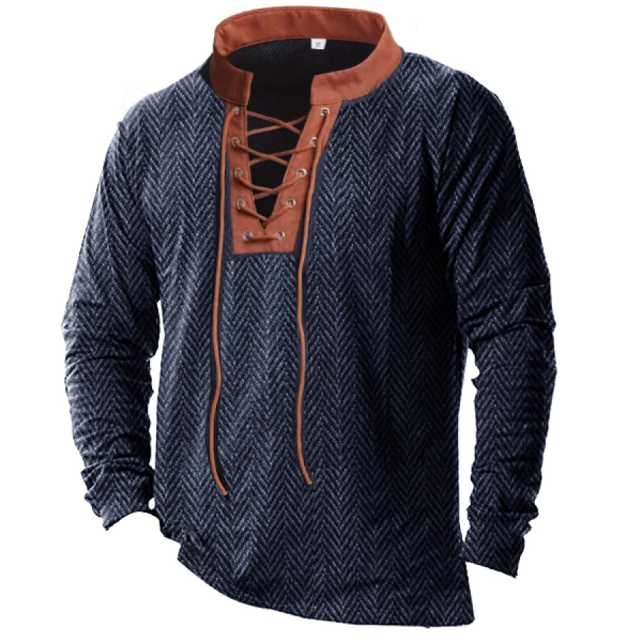 

Men's HERRINGBONE Stand Collar Long Sleeve Shirt Outdoor Casual Top