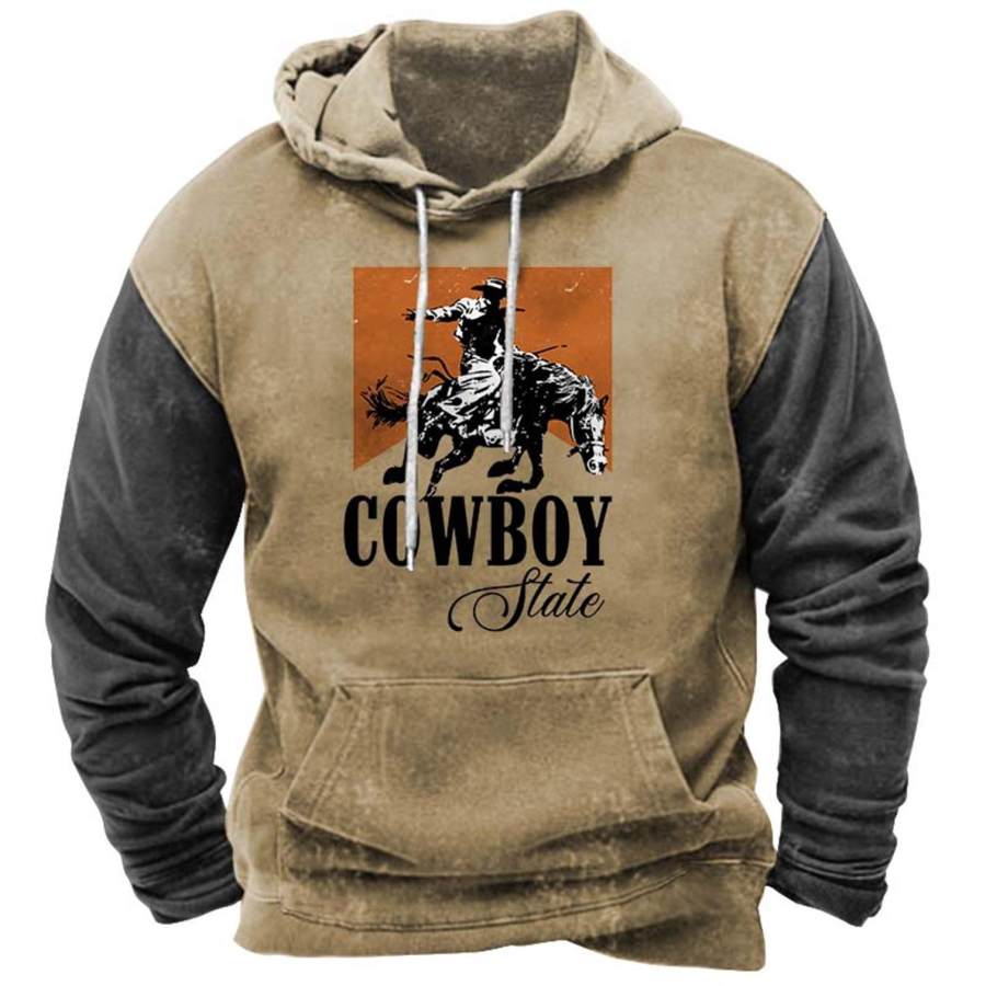 

Sweat à Capuche Pour Hommes Vintage Western Cowboy State Imprimé Aztèque Poche Manches Longues Hauts Quotidiens