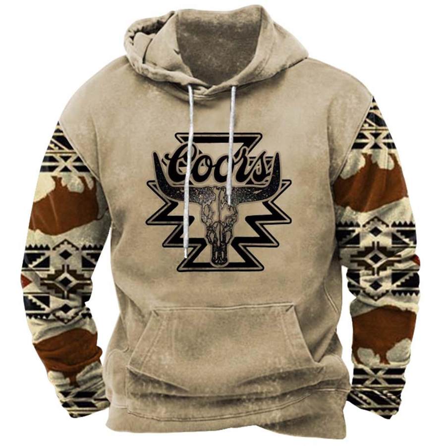 

Sweat à Capuche Pour Hommes Vintage Coors Cowboy Aztèque Imprimé Occidental Poche Manches Longues Hauts Quotidiens