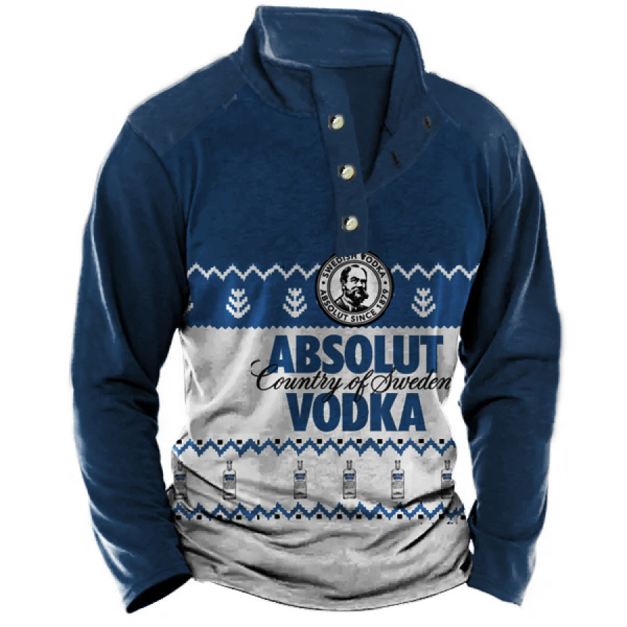 

Camiseta Casual De Manga Larga Con Cuello Alto Henley Y Estampado Absolut Vodka Para Hombre