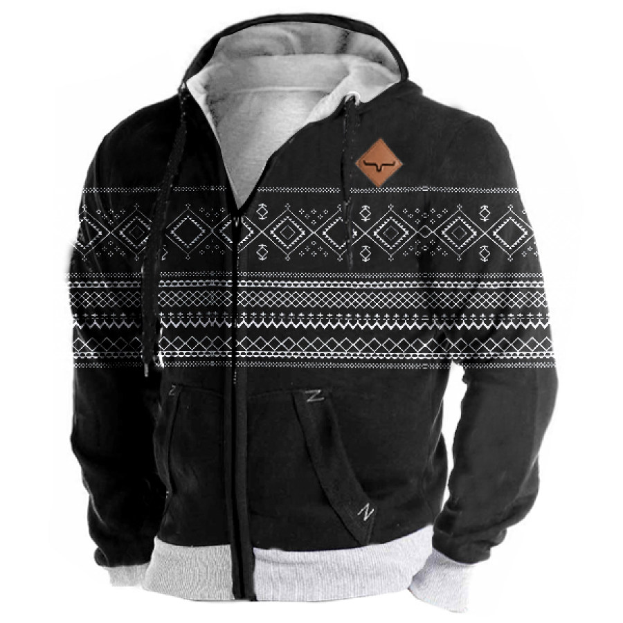 

Men's Bohemian Print Yellowstone Hooded Cardigan Outdoor Casual Spring Autumn Casual Sport Pocket Sweatshirt