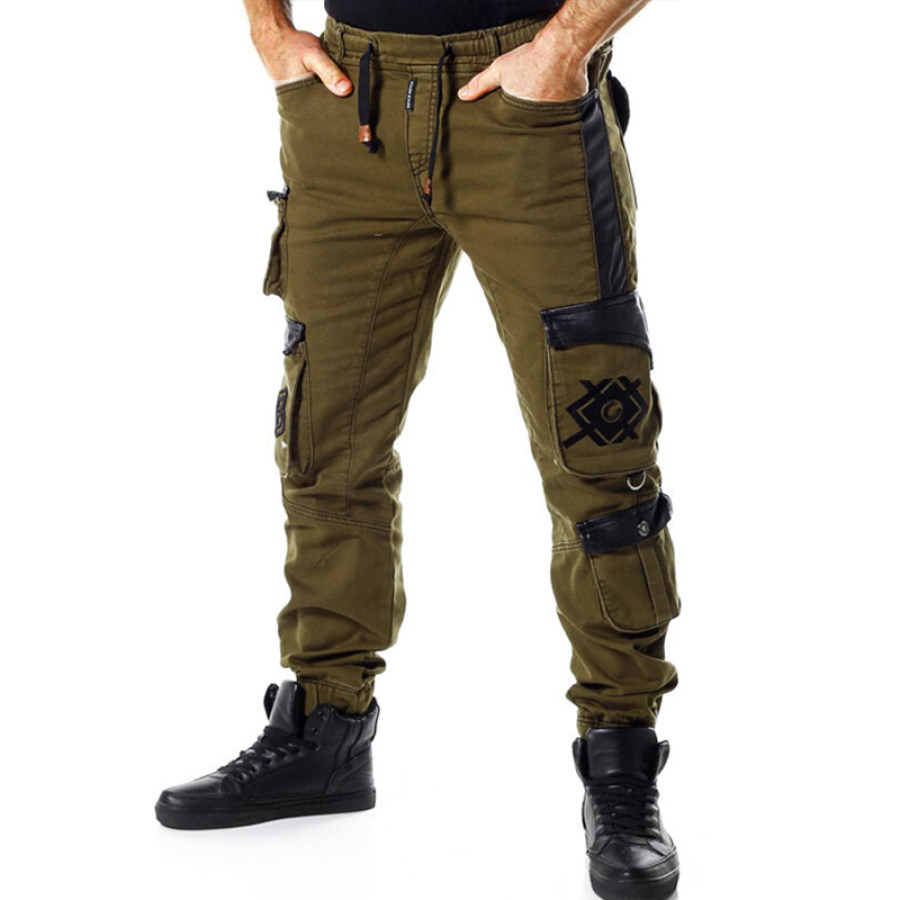 

Pantalones Rectos De Cuero Con Diseño De Telas Combinadas Para Hombre Pantalones De Moto Con Cintura Elástica Y Bolsillo Con Cremallera