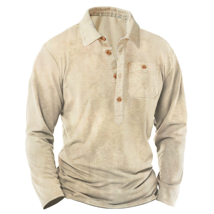

Herren-Henley-T-Shirt Mit Halboffenem Kragen Und Waffelmuster Für Jeden Tag Lässiges Revers Langärmlig