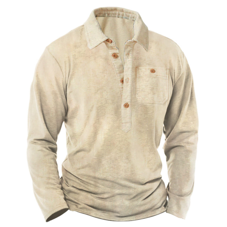 

Men's Waffle Half Open Collar Henley Everyday Casual Lapel Long Sleeve T-Shirt