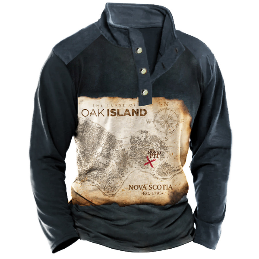 

T-shirt Décontracté à Manches Longues Et Col Montant Pour Hommes Rétro The Curse Of Oak Island Imprimé Photo