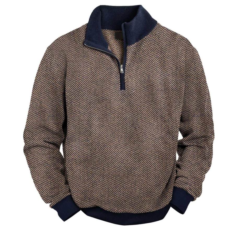 

Sudadera Para Hombre Vintage En Espiga Con Cremallera De Un Cuarto Bloque De Color Cuello Alto Manga Larga Tops Diarios