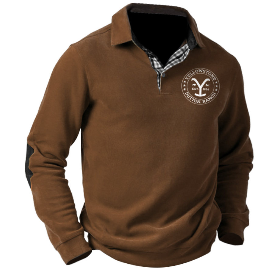 

Sweat-shirt Pour Hommes Vintage Imprimé Yellowstone Col Polo Coudière Manches Longues Hauts Quotidiens