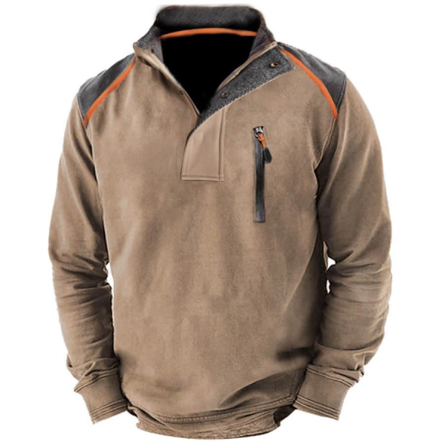 

Sudadera Con Cuello De Patchwork En Espiga Para Hombre Jersey Deportivo Con Bolsillo Con Cremallera Informal Al Aire Libre