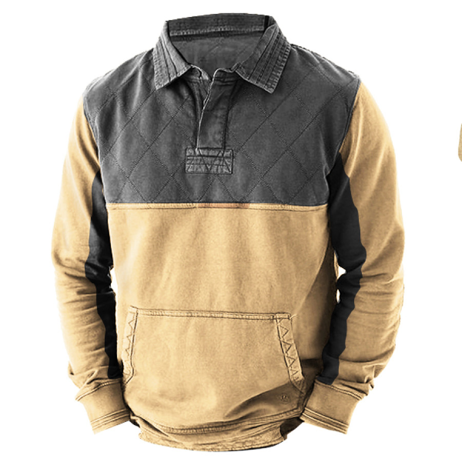 

Herren-Retro-Poloshirt In Kontrastfarbe Gestepptes Bedrucktes Freizeit-Sweatshirt Für Den Außenbereich