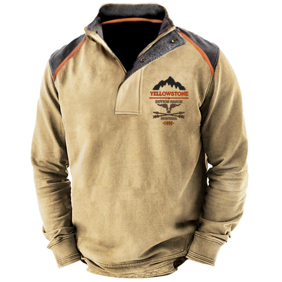

Sweat-shirt à Col Montant à Chevrons Yellowstone Pour Hommes Pull De Sport Décontracté Avec Poche Zippée Pour L'extérieur