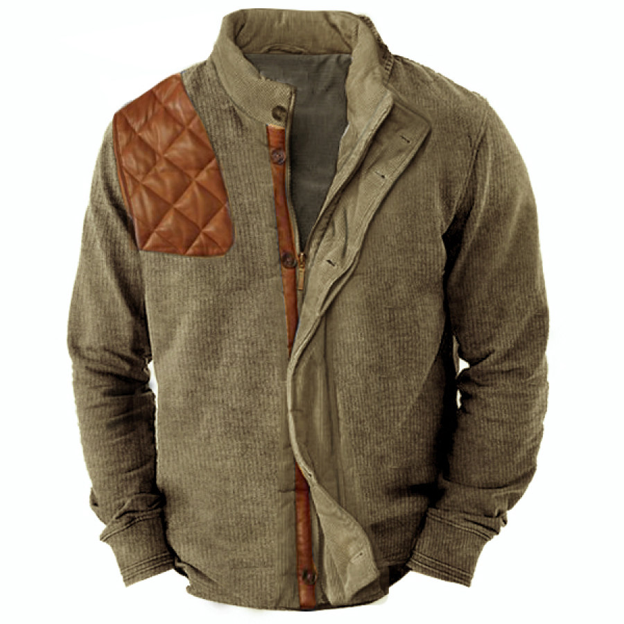 

Chaqueta De Pana Con Cremallera Y Cuello Alto Para Hombre Abrigos De Cuero De Retazos Retro