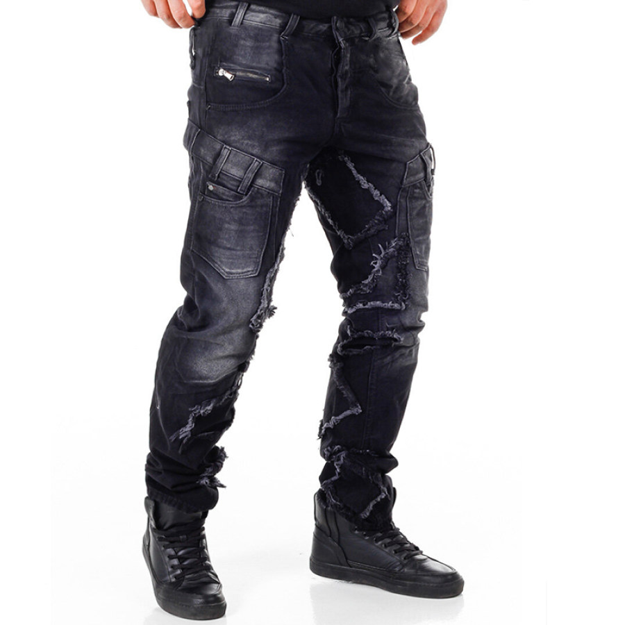 

Pantalones Vaqueros Rectos Para Hombre Pantalones De Motocicleta Con Diseño De Parche Informal Al Aire Libre