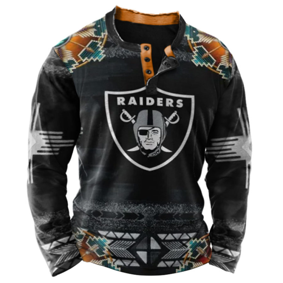 

Men's NFL Las Vegas Raiders Ethnic Print Super Bowl Everyday Casual Long Sleeve Henley