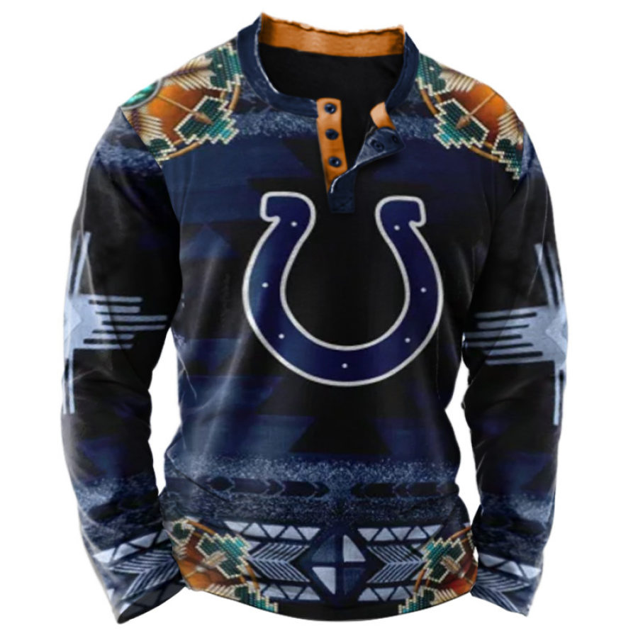 

Henley Informal De Manga Larga Con Estampado étnico De Los Indianapolis Colts De La NFL Para Hombre Super Bowl Todos Los Días