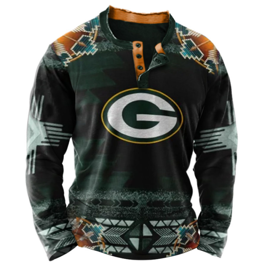 

Camiseta Henley De Manga Larga Informal Para Uso Diario Del Super Bowl Con Estampado étnico De Los Green Bay Packers De La NFL Para Hombre