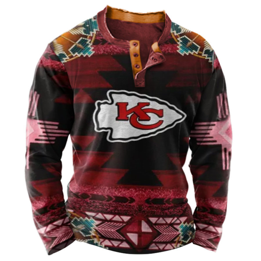 

Herren-Langarm-Henley Der NFL Kansas City Chiefs Mit Ethnischem Aufdruck „Super Bowl Everyday Casual“.