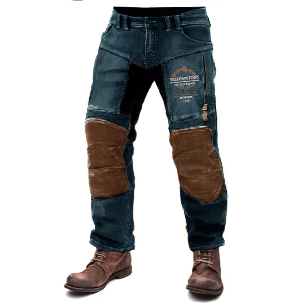 Men's Yellowstone Motorcycle Pants Outdoor Vintage Washed Cotton Zipper