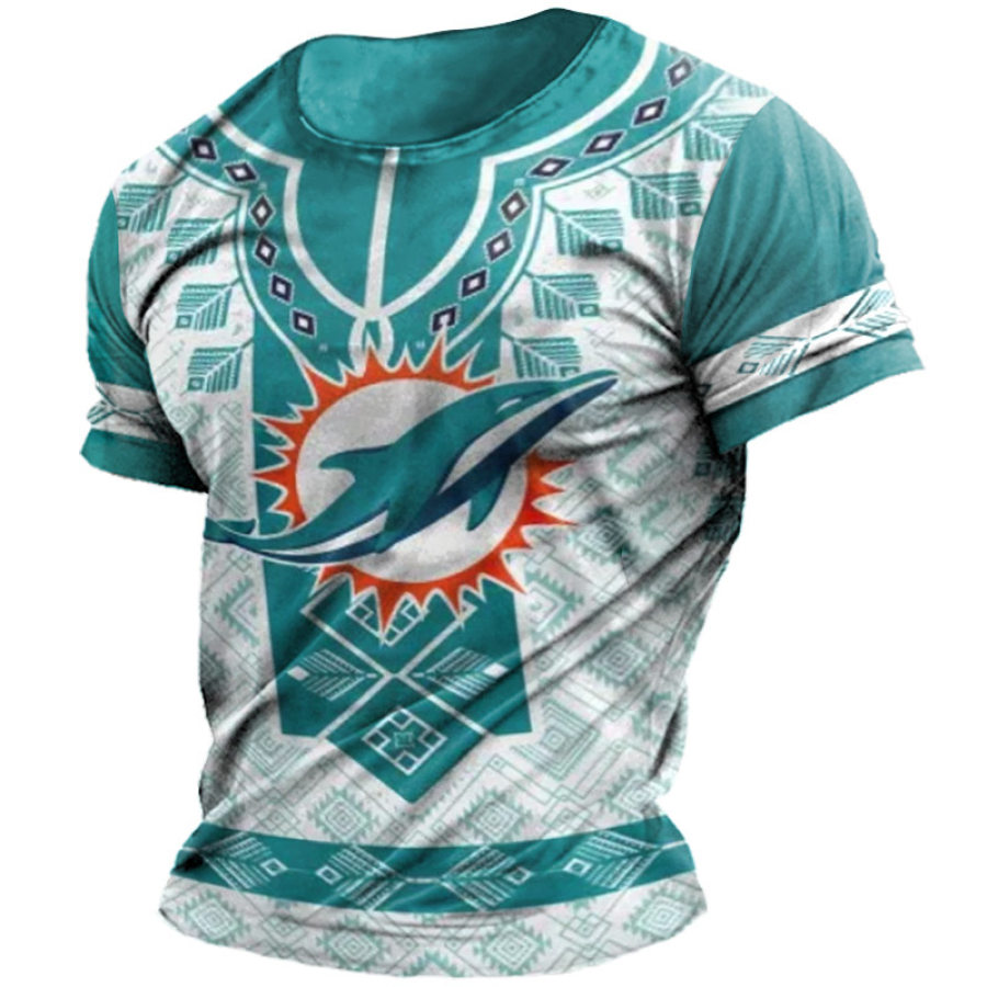 

T-shirt Décontracté à Manches Courtes Pour Hommes NFL Miami Dolphins à Imprimé Ethnique Super Bowl Au Quotidien
