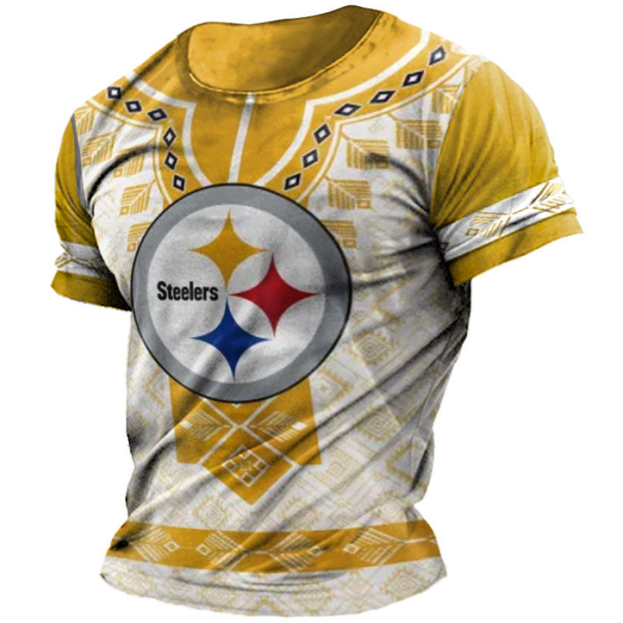 

T-shirt Décontracté à Manches Courtes Pour Hommes NFL Pittsburgh Steelers à Imprimé Ethnique Super Bowl Au Quotidien