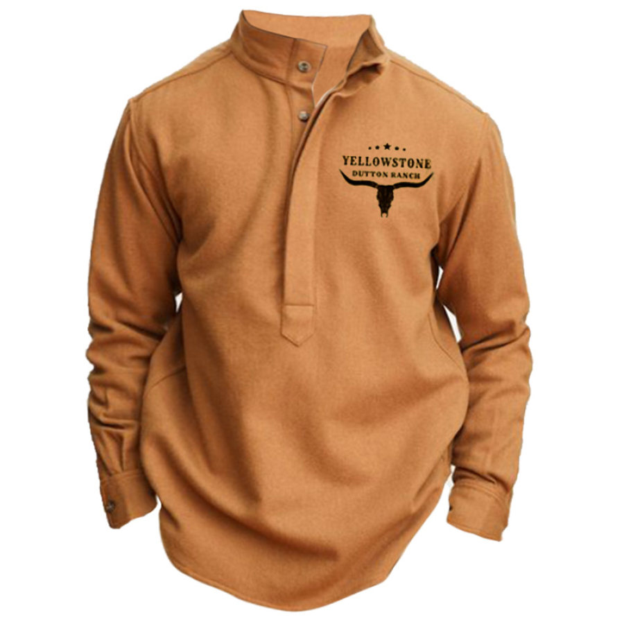 

Men's Vintage Yellowstone Half Open Collar Long Sleeve Shirt T-Shirt