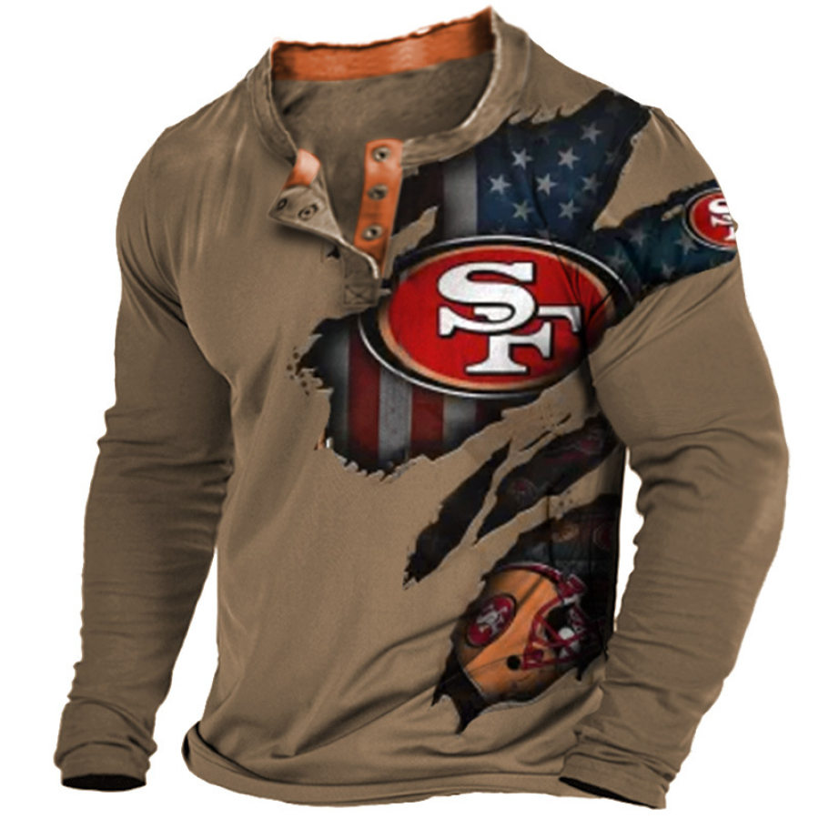 

Camiseta Henley Informal Para Uso Diario Del Super Bowl De La NFL Con Estampado De Los San Francisco 49ers Para Hombre