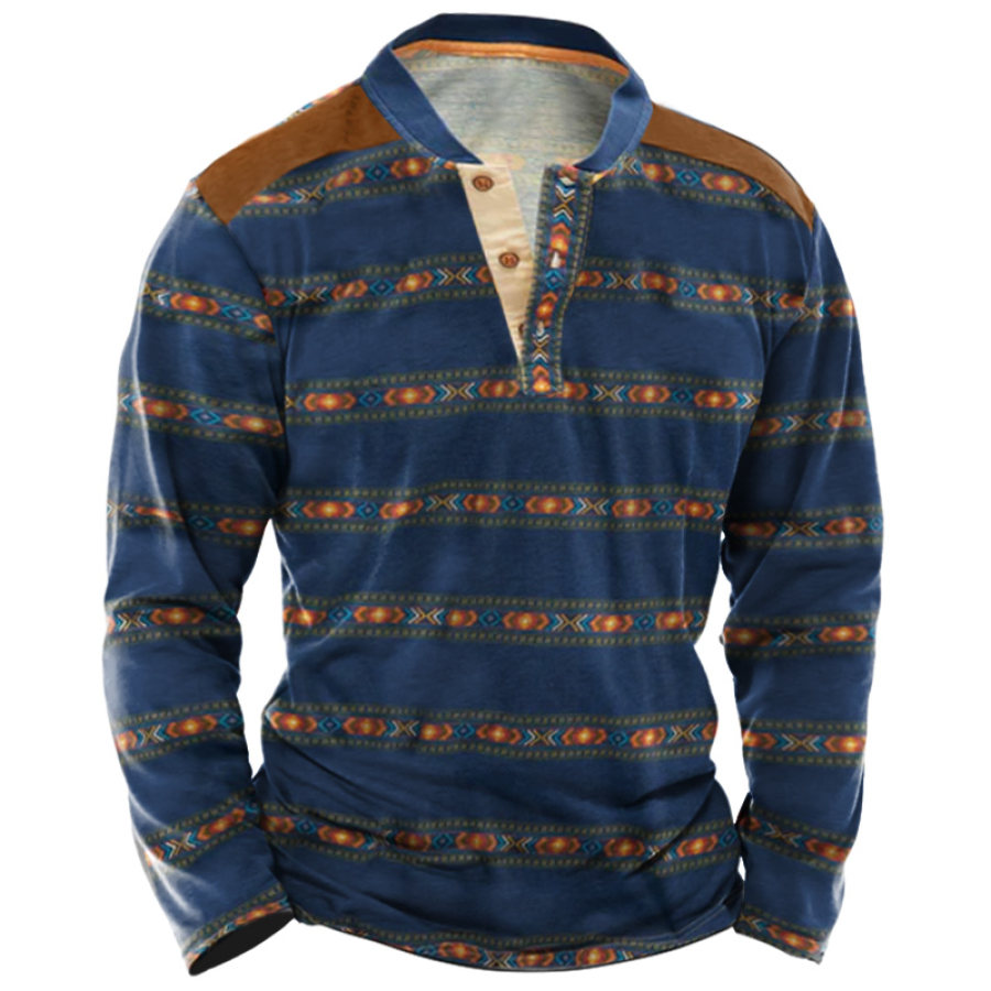 

Henley Bleu Décontracté à Rayures Sébastopol Vintage Pour Hommes