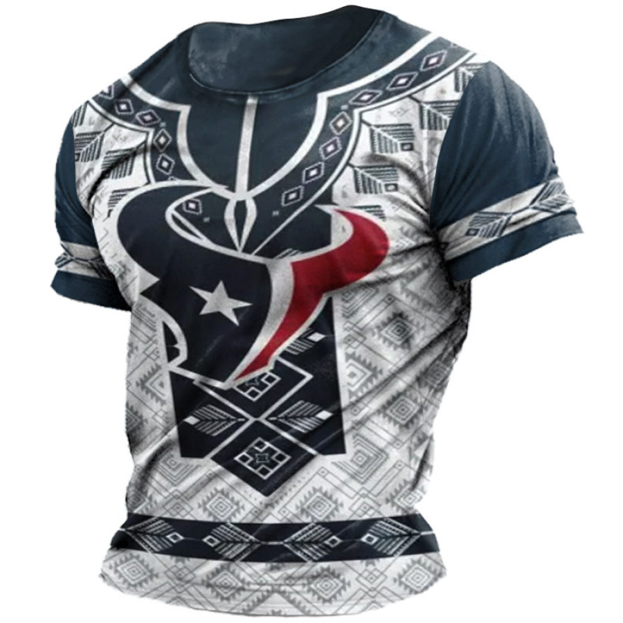 

T-shirt Décontracté à Manches Courtes Pour Hommes NFL Houston Texans à Imprimé Ethnique Super Bowl Au Quotidien