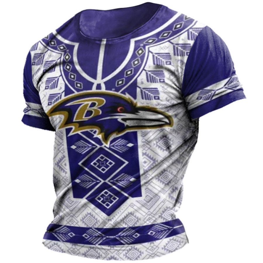 

T-shirt Décontracté à Manches Courtes Pour Hommes NFL Baltimore Ravens à Imprimé Ethnique Super Bowl Au Quotidien