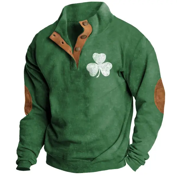 Men's Sweatshirt St. Patrick's Day Shamrock Print Stand Collar Buttons Color Block Vintage Daily Tops - Cotosen.com