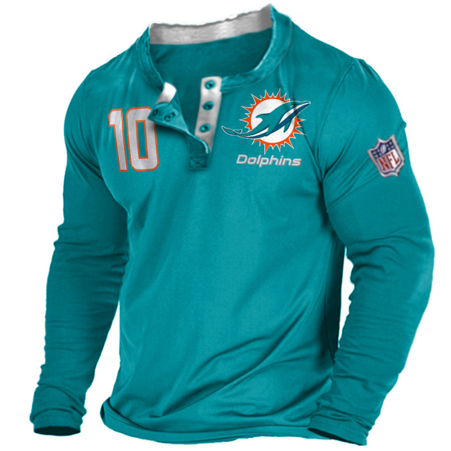 

Camiseta Henley Cotidiana Del Super Bowl De La NFL Con Estampado De Los Miami Dolphins Para Hombre