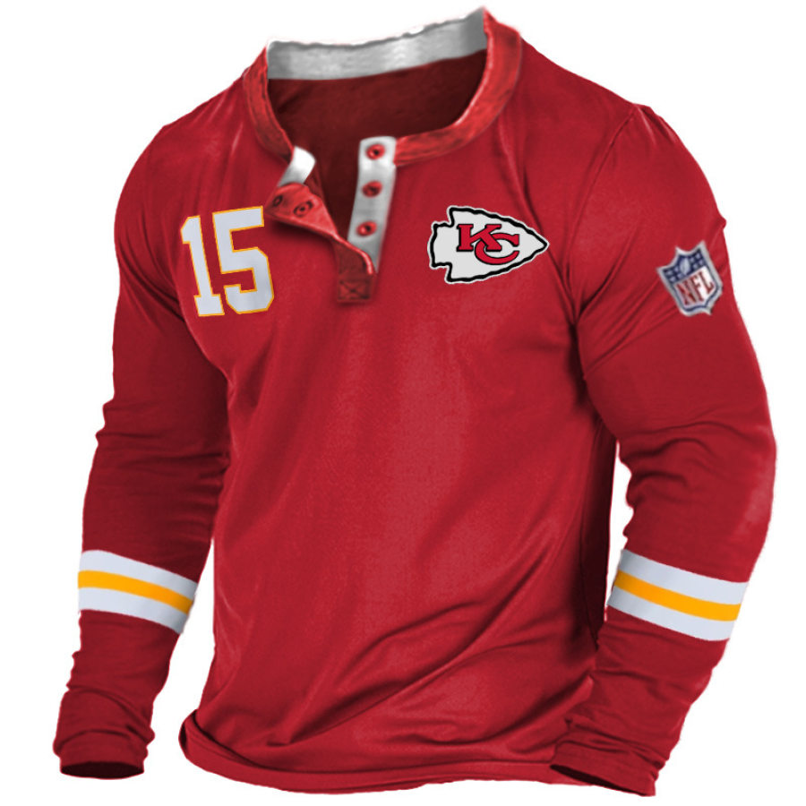 

Camiseta Henley Cotidiana Del Super Bowl De La NFL Con Estampado De Kansas City Chiefs Para Hombre