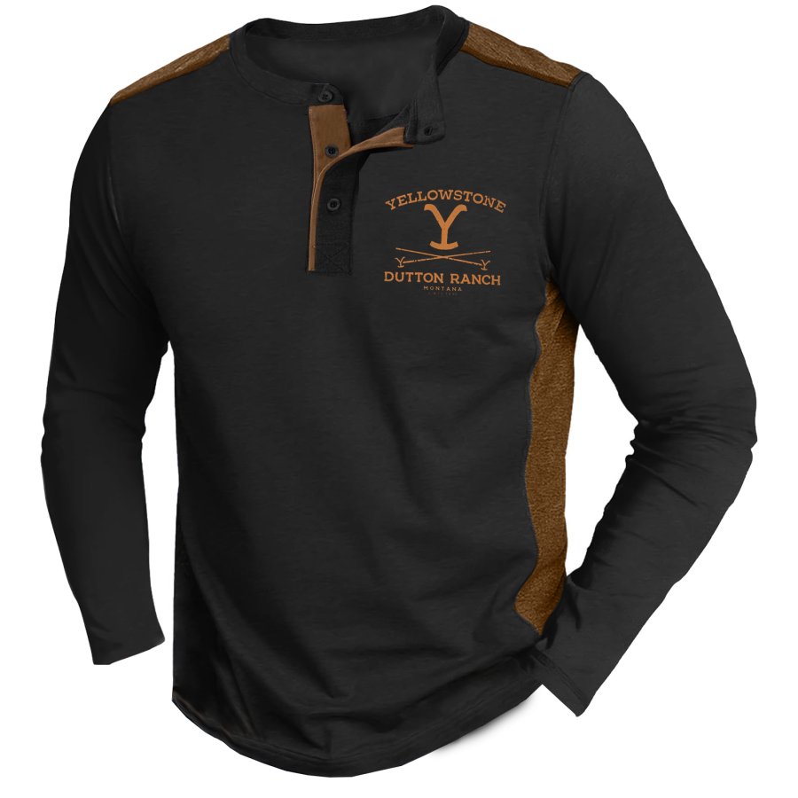 

Langärmliges Herren-T-Shirt Mit Colorblock-Azteken-Yellowstone-Henley-Kragen