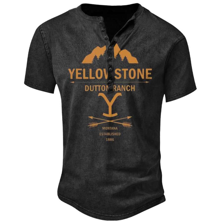 

Camiseta De Manga Corta Con Cuello Henley Azteca Yellowstone Color Block Para Hombre